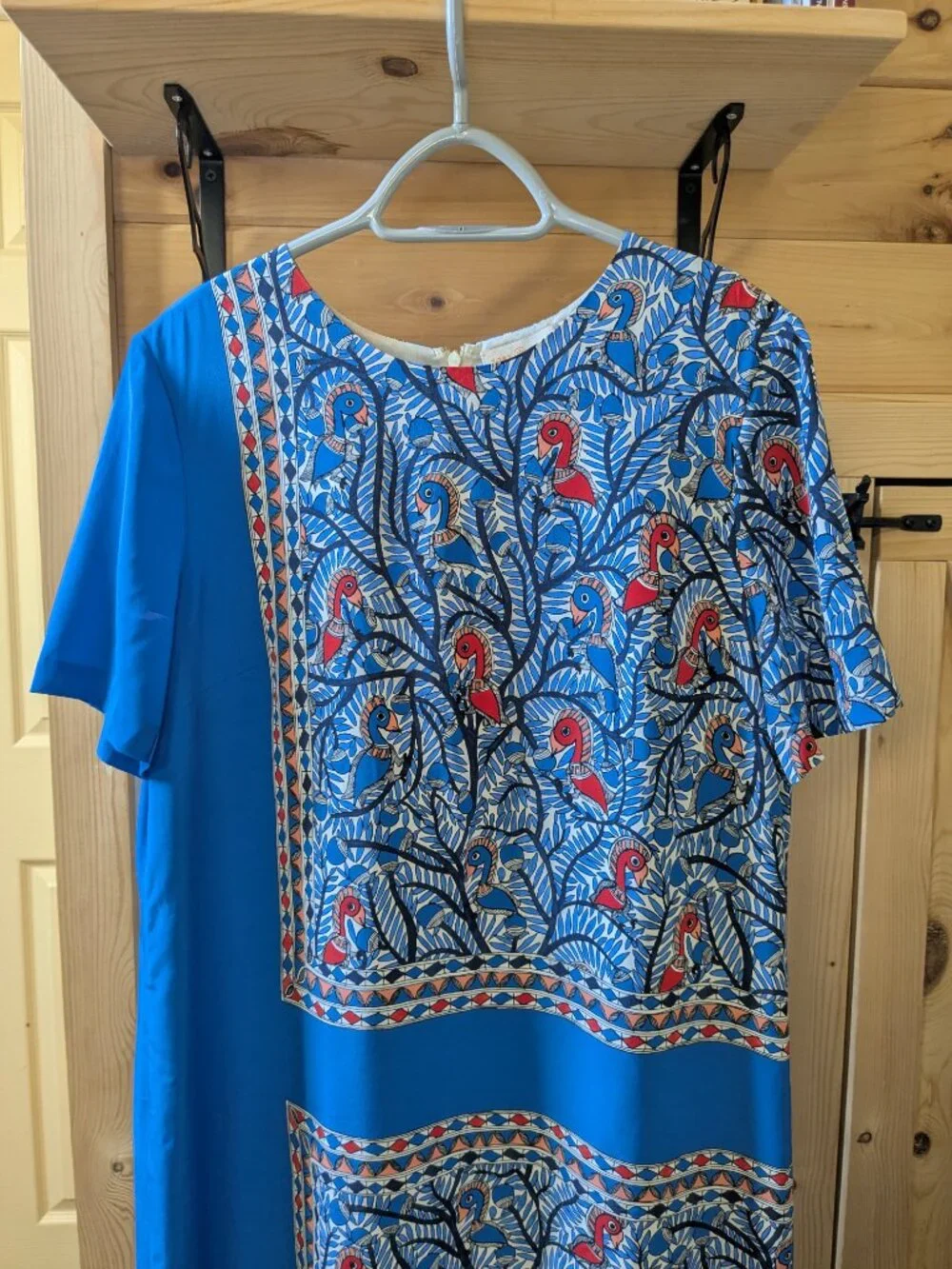 Tory Burch Mallory Something Wild Silk Dress 12 Blue Bird Frame Geo Shift Mini 1